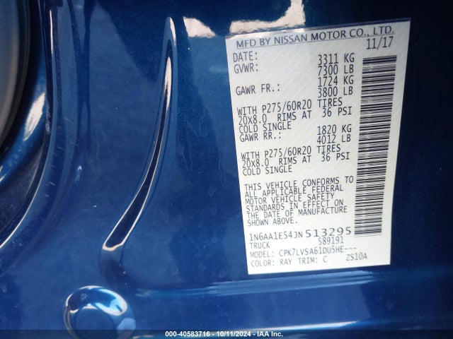 Nissan Titan Sl 2018 1N6AA1E54JN513295 Image 9