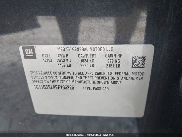 Chevrolet Malibu 1ls 2014 1G11B5SL9EF195225 Image 9