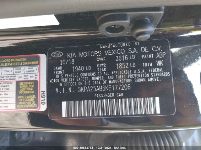 3KPA25AB6KE177206 KIA Rio 5-door S