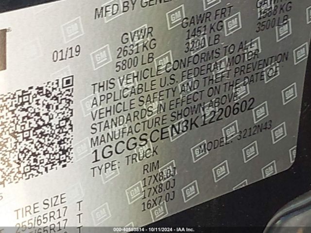 1GCGSCEN3K1220602 Chevrolet Colorado Lt