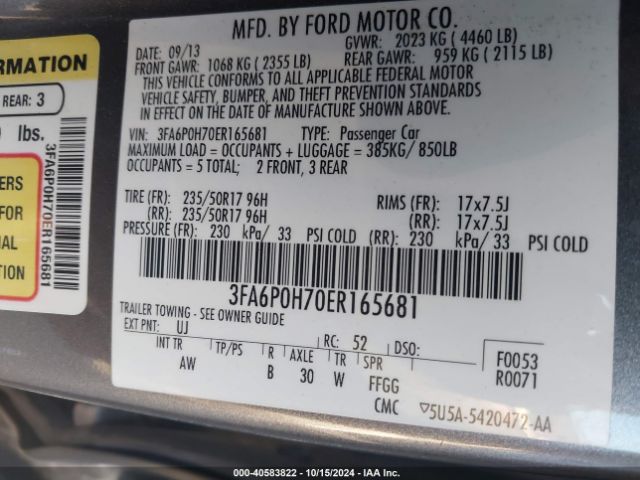 3FA6P0H70ER165681 Ford FUSION SE