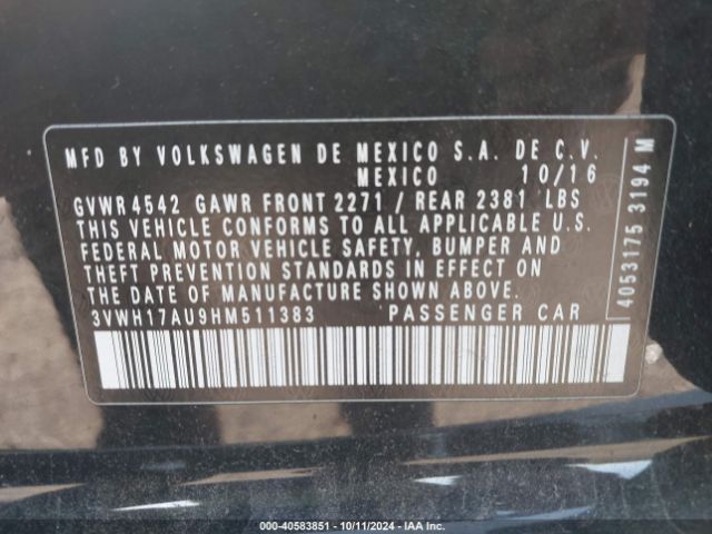 3VWH17AU9HM511383 Volkswagen Golf Alltrack Tsi S/tsi Se/tsi Sel