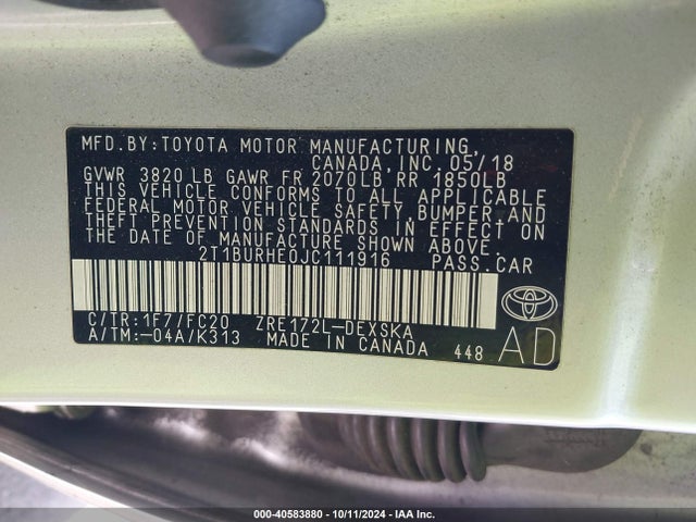 Toyota COROLLA SE 2018 2T1BURHE0JC111916 Image 9