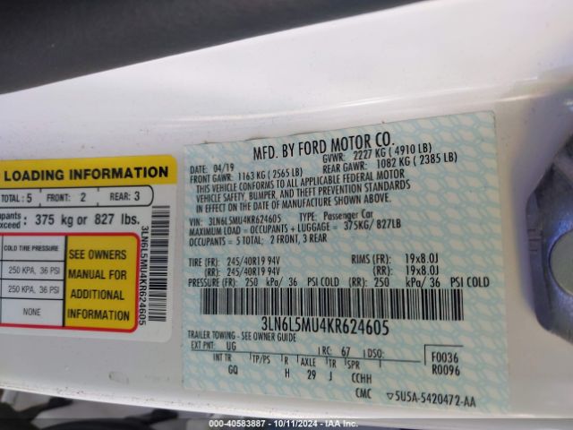 3LN6L5MU4KR624605 Lincoln Mkz Hybrid Reserve Ii