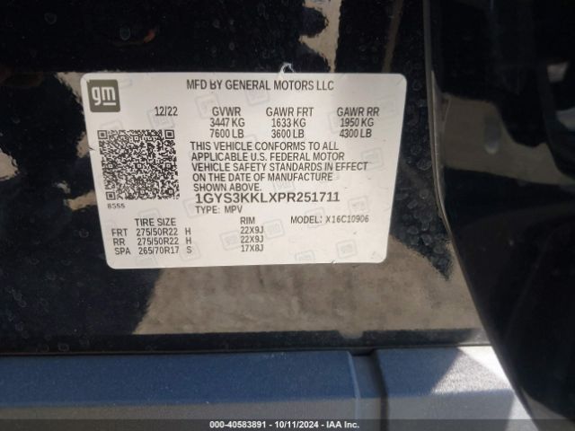 1GYS3KKLXPR251711 Cadillac Escalade Esv 2wd Premium Luxury