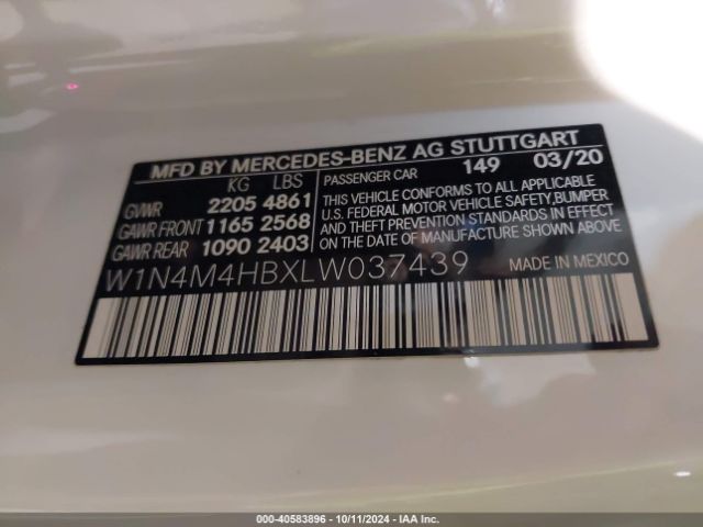 W1N4M4HBXLW037439 Mercedes-Benz Glb 250 4matic