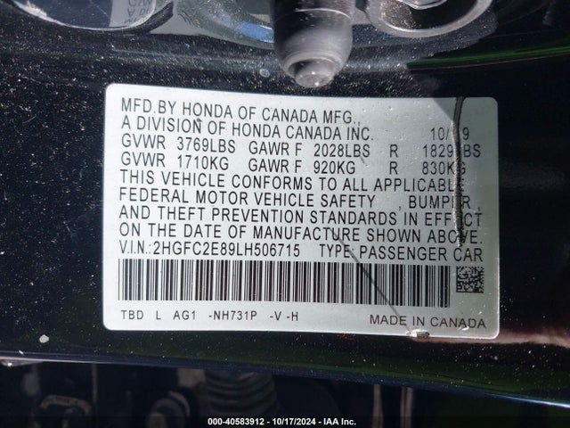 Honda Civic Sport 2020 2HGFC2E89LH506715 Image 9