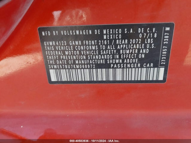 3VWE57BU7KM068972 Volkswagen Jetta 1.4t Sel