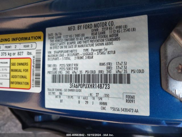 3FA6P0PUXHR148723 Ford Fusion Energi Se Luxury