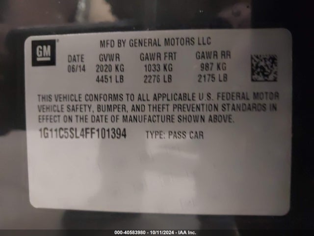 Chevrolet MALIBU 1LT 2015 1G11C5SL4FF101394 Image 9