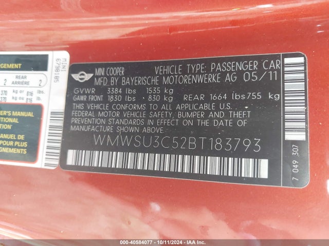 2011 MINI COOPER WMWSU3C52BT183793 Photo 8