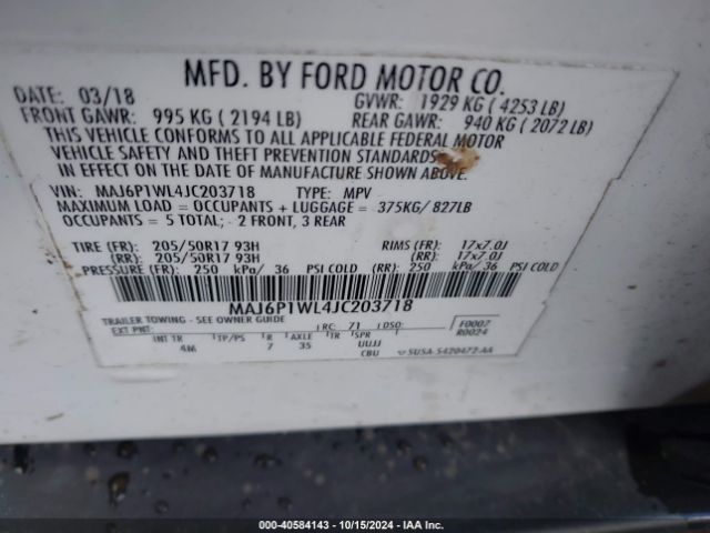 MAJ6P1WL4JC203718 Ford Ecosport Titanium