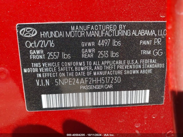 Hyundai Sonata 2017 5NPE24AF2HH517230 Image 9