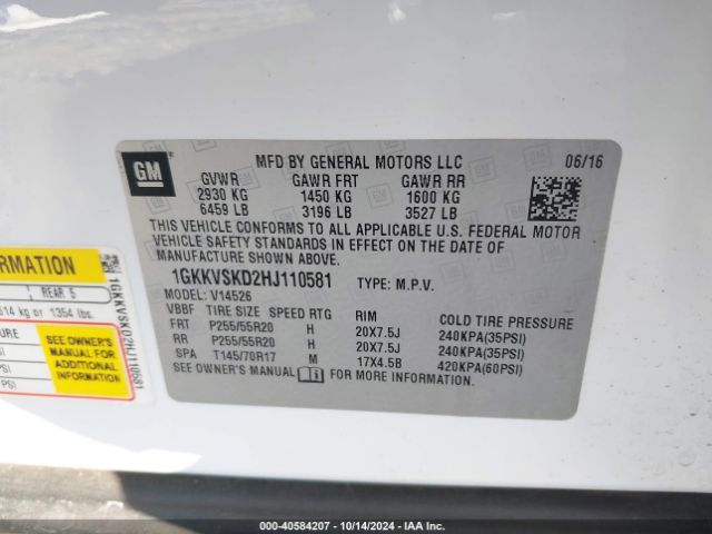1GKKVSKD2HJ110581 GMC Acadia Limited
