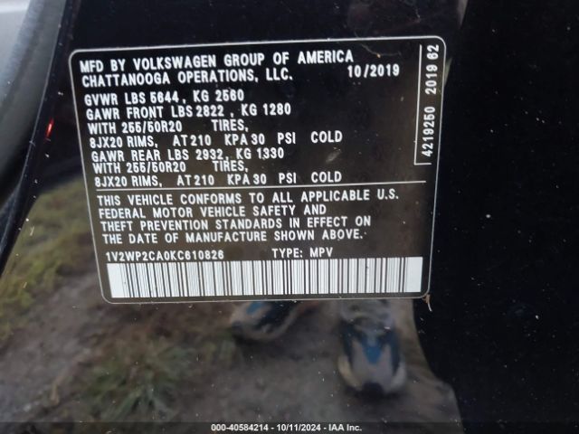 1V2WP2CA0KC610826 Volkswagen Atlas 2.0t Se W/technology