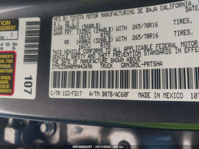 3TMCZ5AN0MM443696 Toyota Tacoma Trd Off-road