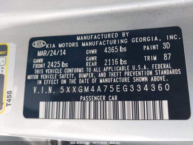 5XXGM4A75EG334360 KIA Optima Lx