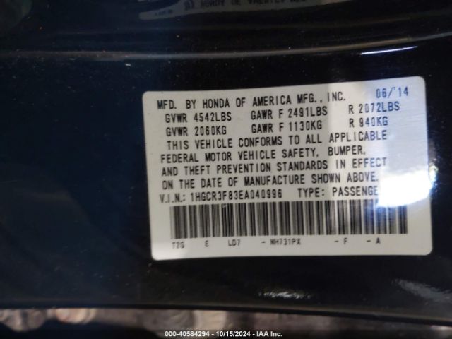 1HGCR3F83EA040996 Honda Accord Ex-l V-6