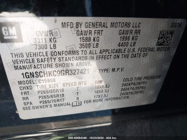 Chevrolet Suburban Lt 2016 1GNSCHKC9GR327421 Image 9