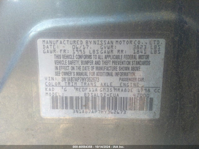 Nissan SENTRA SV 2017 3N1AB7AP7HY362673 Image 9