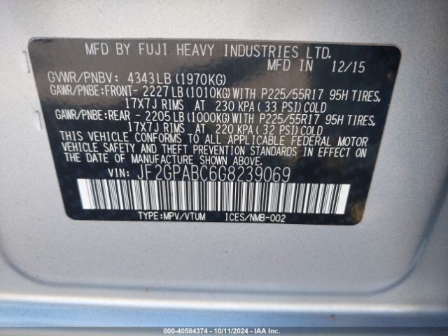 JF2GPABC6G8239069 Subaru Crosstrek 2.0i Premium