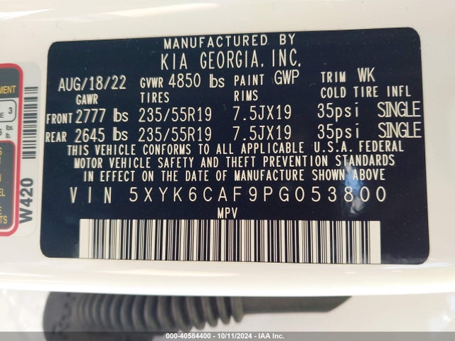 5XYK6CAF9PG053800 KIA gdi theta iii