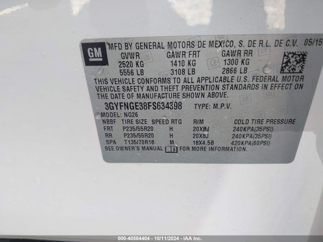 3GYFNGE38FS634398 Cadillac Srx Premium Collection