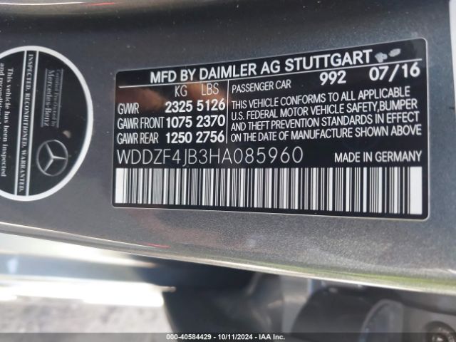 WDDZF4JB3HA085960 Mercedes-Benz E 300