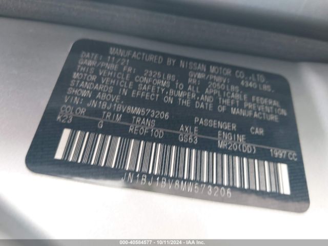 JN1BJ1BV8MW573206 Nissan Rogue Sport Sv Fwd Xtronic Cvt