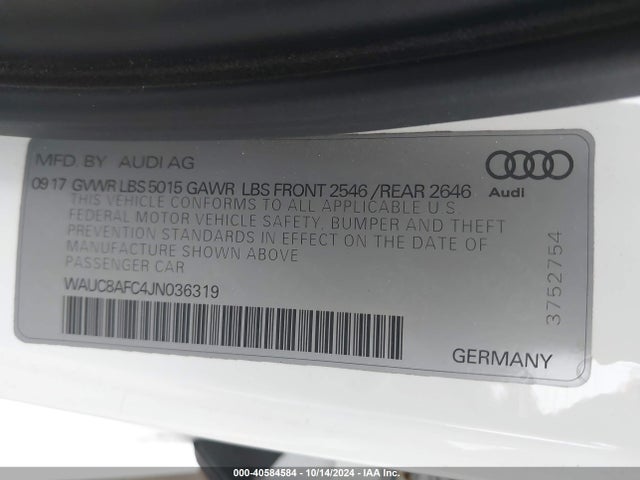 WAUC8AFC4JN036319 Audi A6 2.0t Premium/2.0t Sport