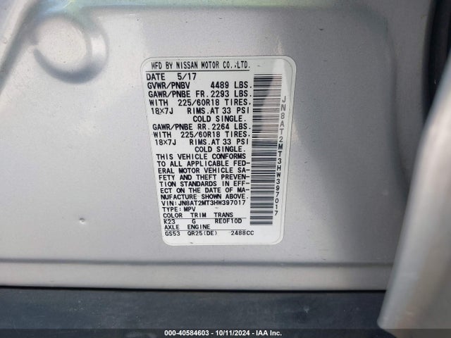 Nissan Rogue Sl 2017 JN8AT2MT3HW397017 Image 9