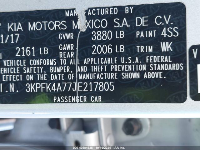 3KPFK4A77JE217805 KIA FORTE LX