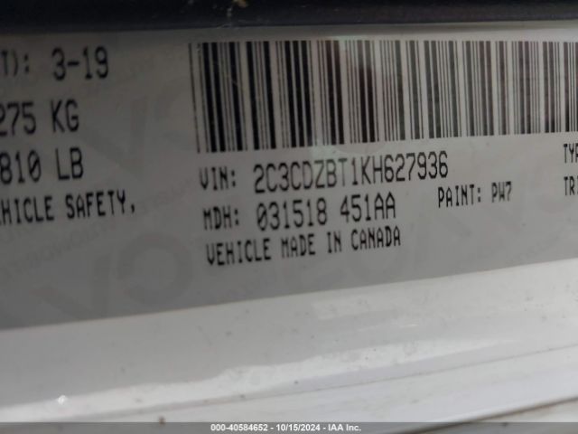 2C3CDZBT1KH627936 Dodge Challenger R/t