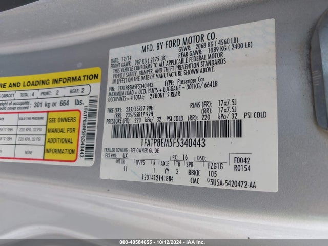 Ford Mustang V6 2015 1FATP8EM5F5340443 Image 9