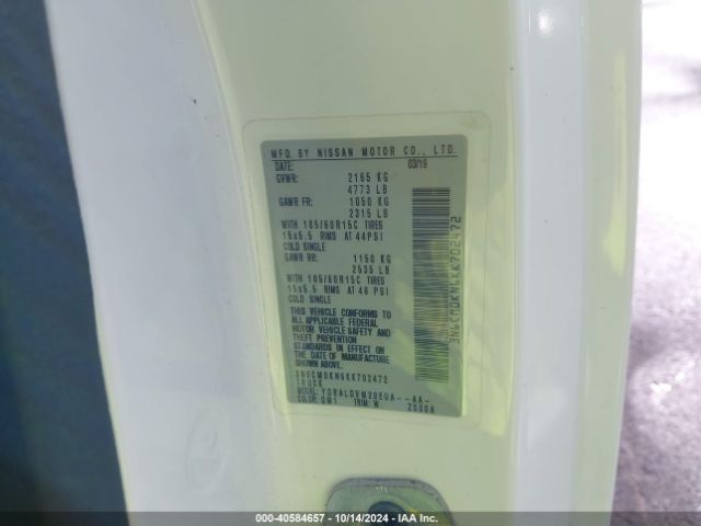 3N6CM0KN6KK702472 Nissan Nv200 S