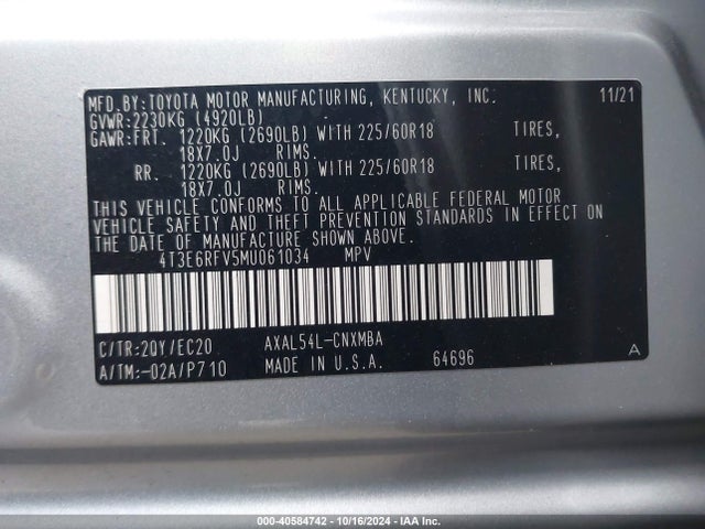4T3E6RFV5MU061034 Toyota Rav4 Hybrid Xse