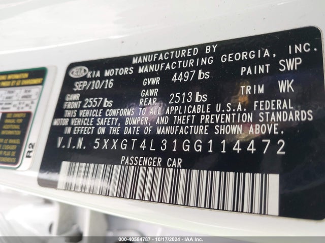 5XXGT4L31GG114472 KIA Optima Lx