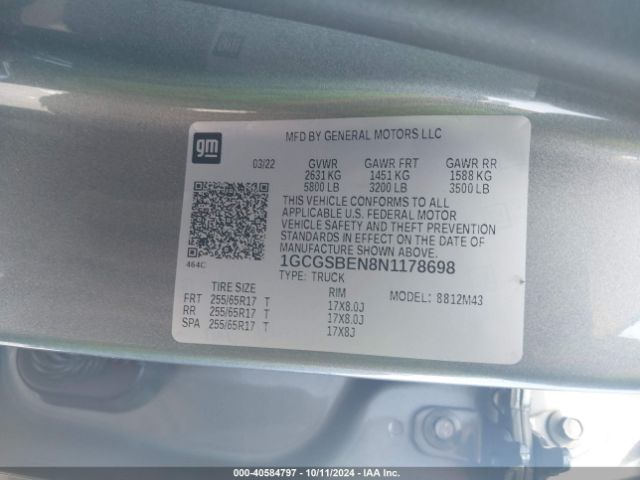 1GCGSBEN8N1178698 Chevrolet Colorado 2wd  Short Box Wt