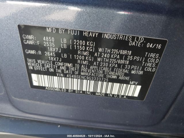 4S4BSENC9G3333725 Subaru Outback 3.6r Limited
