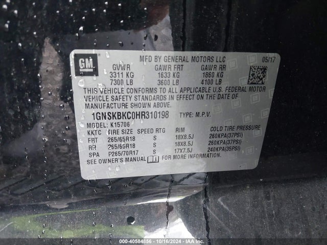 Chevrolet Tahoe Lt 2017 1GNSKBKC0HR310198 Image 9