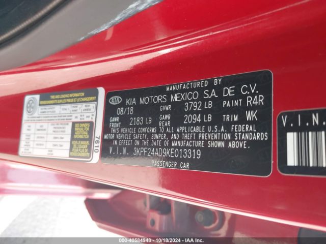 3KPF24AD9KE013319 KIA Forte Lxs