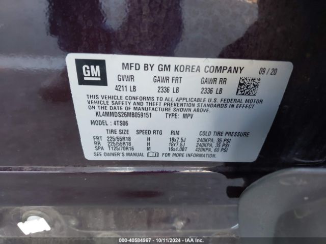 KL4MMDS26MB059151 Buick Encore Gx Fwd Select