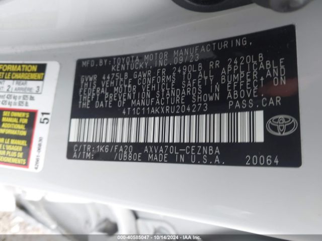 4T1C11AKXRU204273 Toyota CAMRY LE