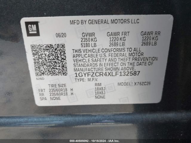 1GYFZCR4XLF132587 Cadillac Xt4 Fwd Premium Luxury