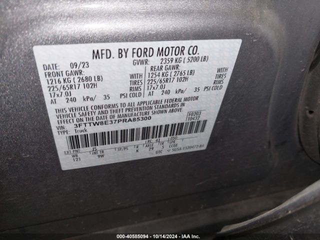3FTTW8E37PRA85300 Ford Maverick Xl