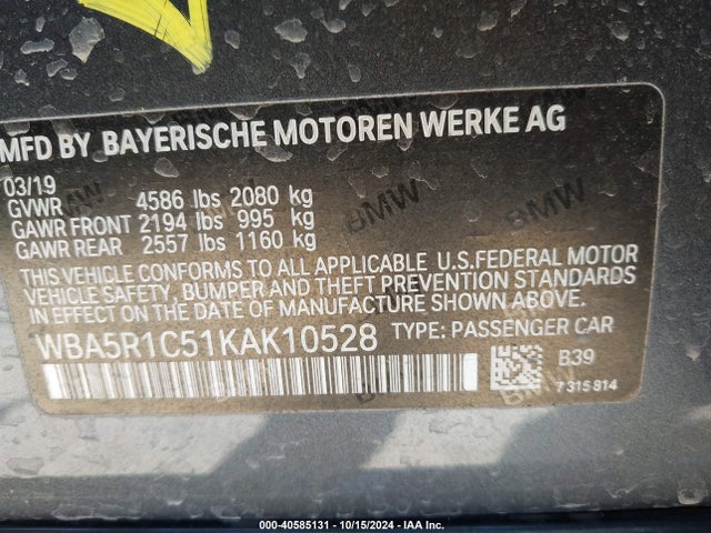 BMW 330I 2019 WBA5R1C51KAK10528 Image 9