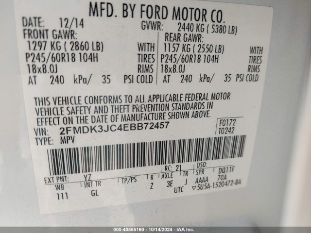 Ford EDGE SEL 2014 2FMDK3JC4EBB72457 Image 9