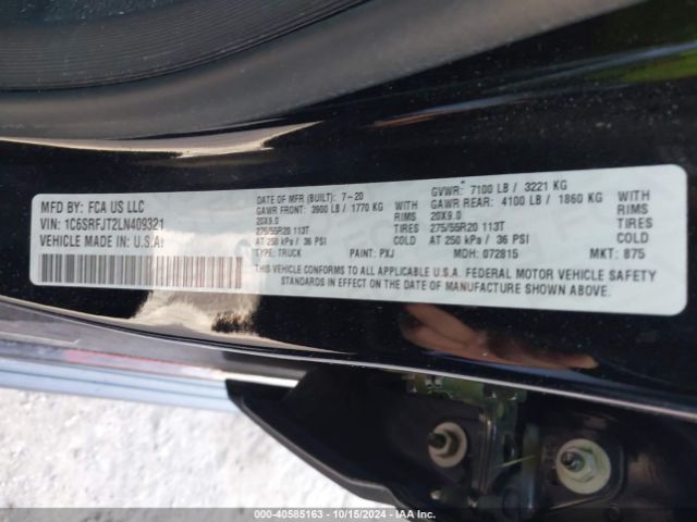 1C6SRFJT2LN409321 RAM 1500 Laramie  4x4 5'7 Box