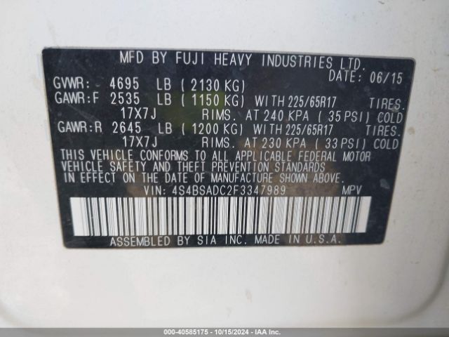 4S4BSADC2F3347989 Subaru Outback 2.5i Premium