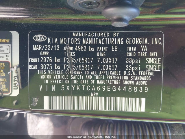 5XYKTCA69EG448839 KIA SORENTO LX